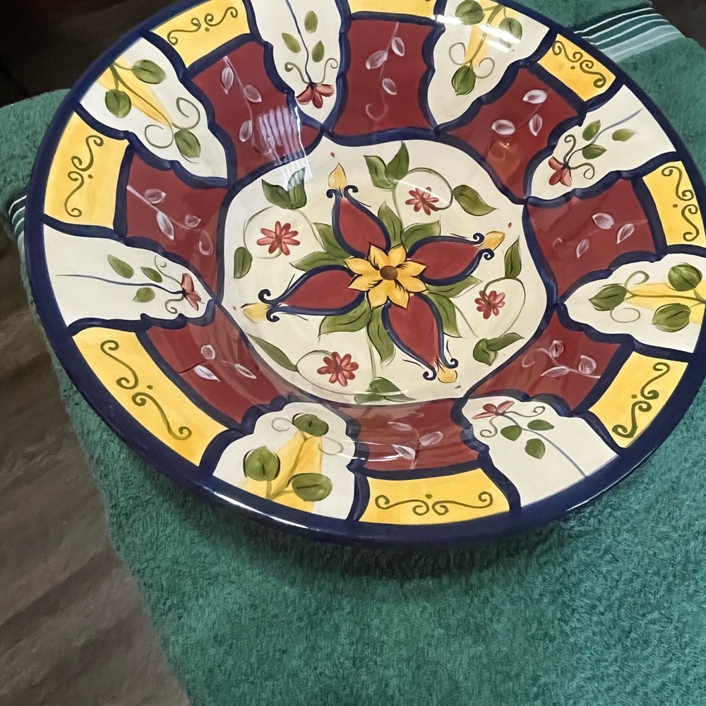 Not Rated Hand-Painted Ceramic Serving Bowl in Blue, Red, Yellow, Green